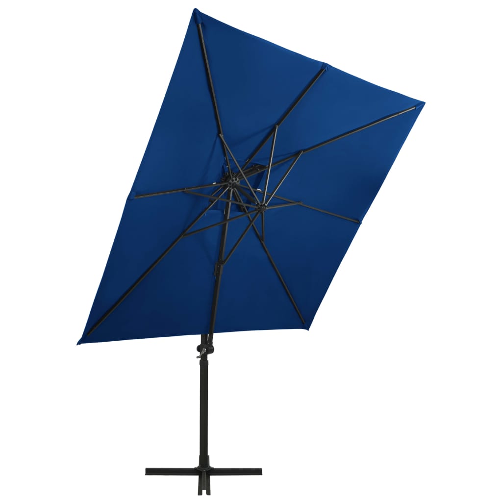 vidaXL Riippuva aurinkovarjo tuplakatolla 250x250 cm taivaansininen