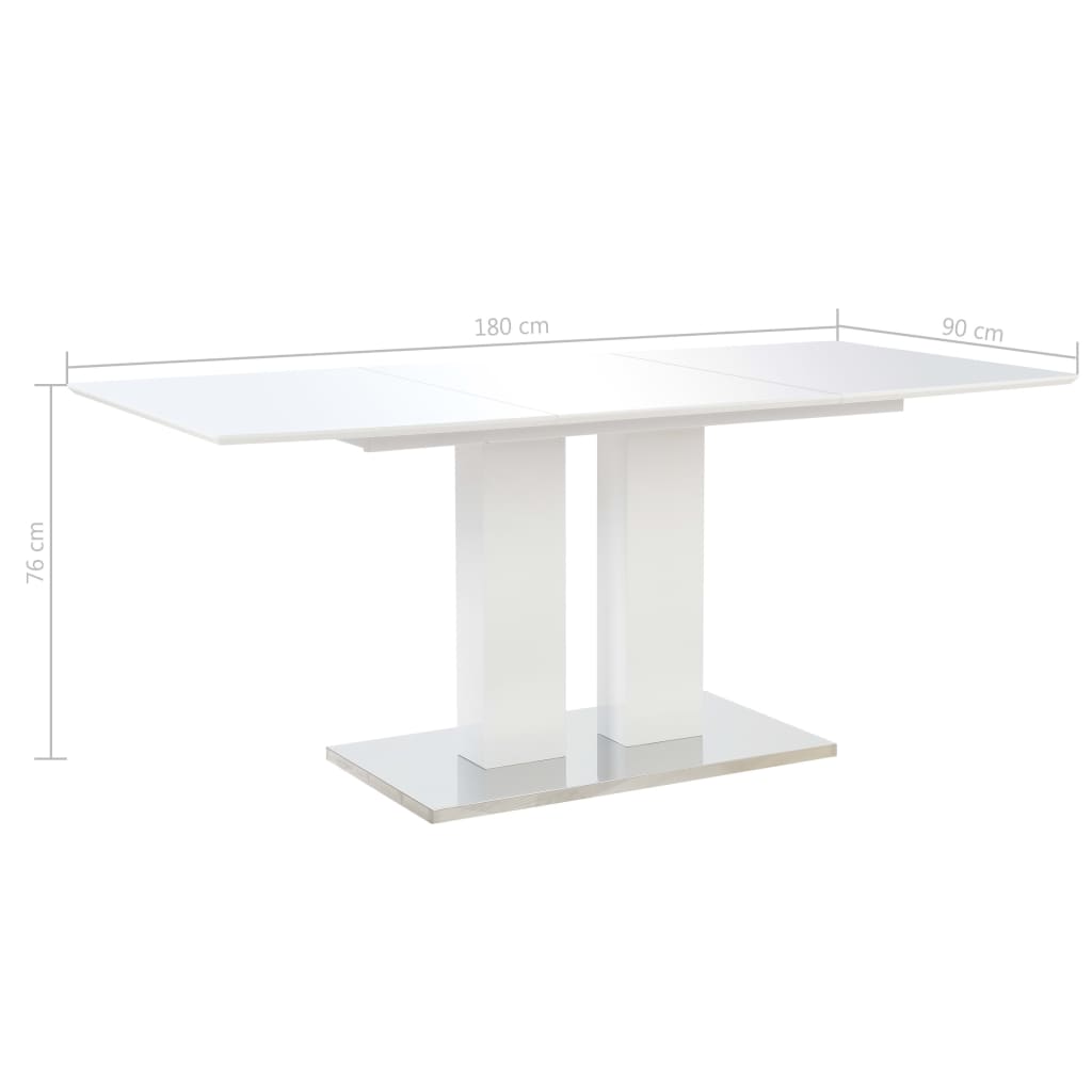 vidaXL Ruokapöytä korkeakiiltoinen valkoinen 180x90x76 cm MDF