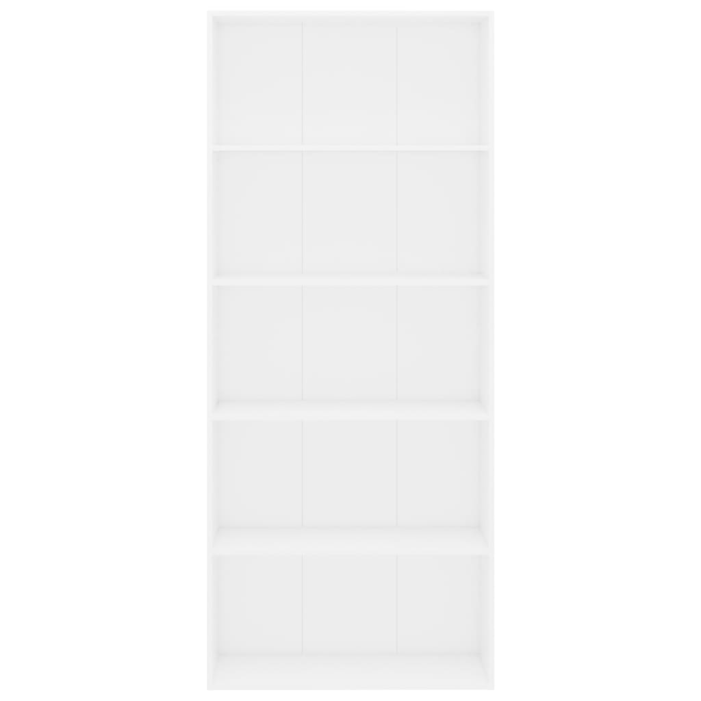 vidaXL 5-tasoinen kirjahylly valkoinen 80x30x189 cm lastulevy