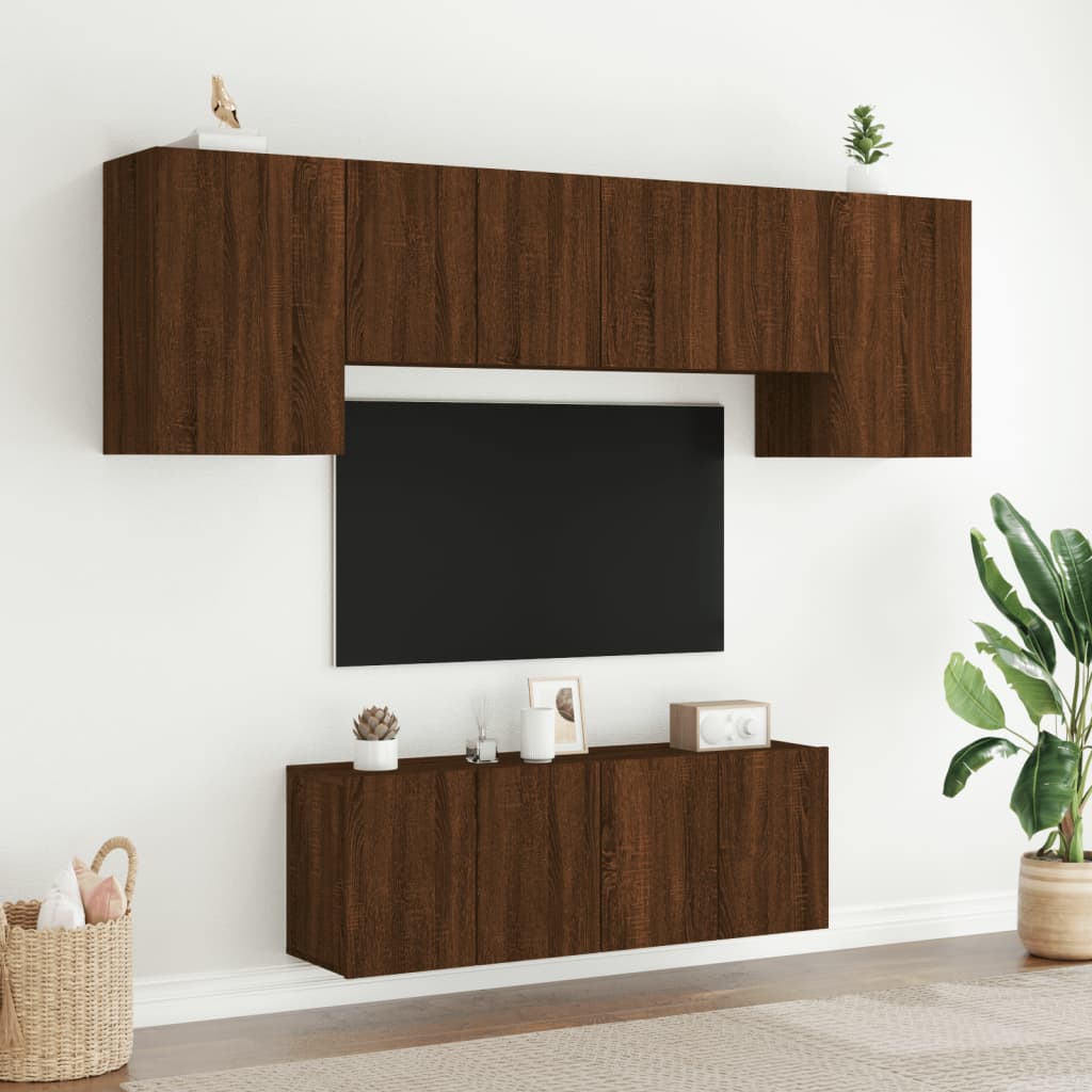vidaXL 6-osainen TV-seinäyksikkösarja ruskea tammi tekninen puu