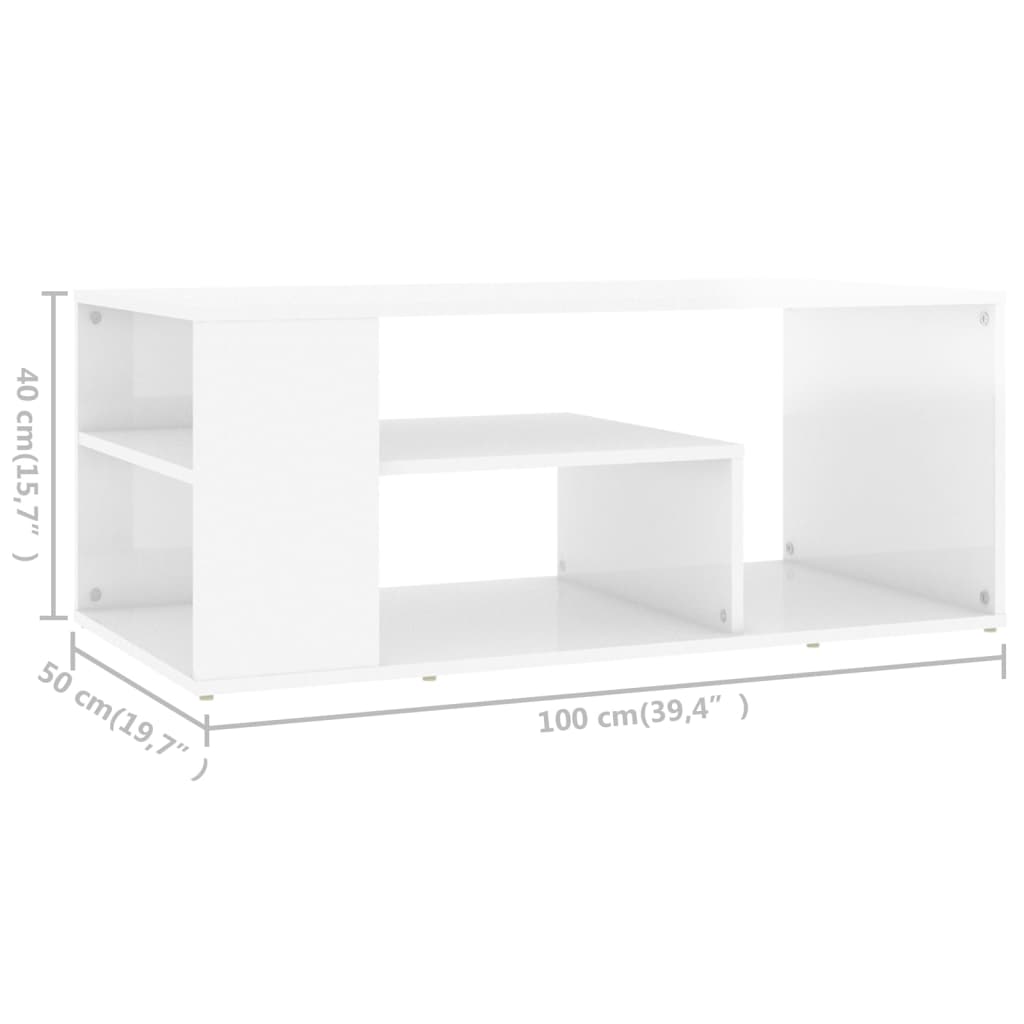 vidaXL Sohvapöytä korkeakiilto valkoinen 100x50x40 cm lastulevy