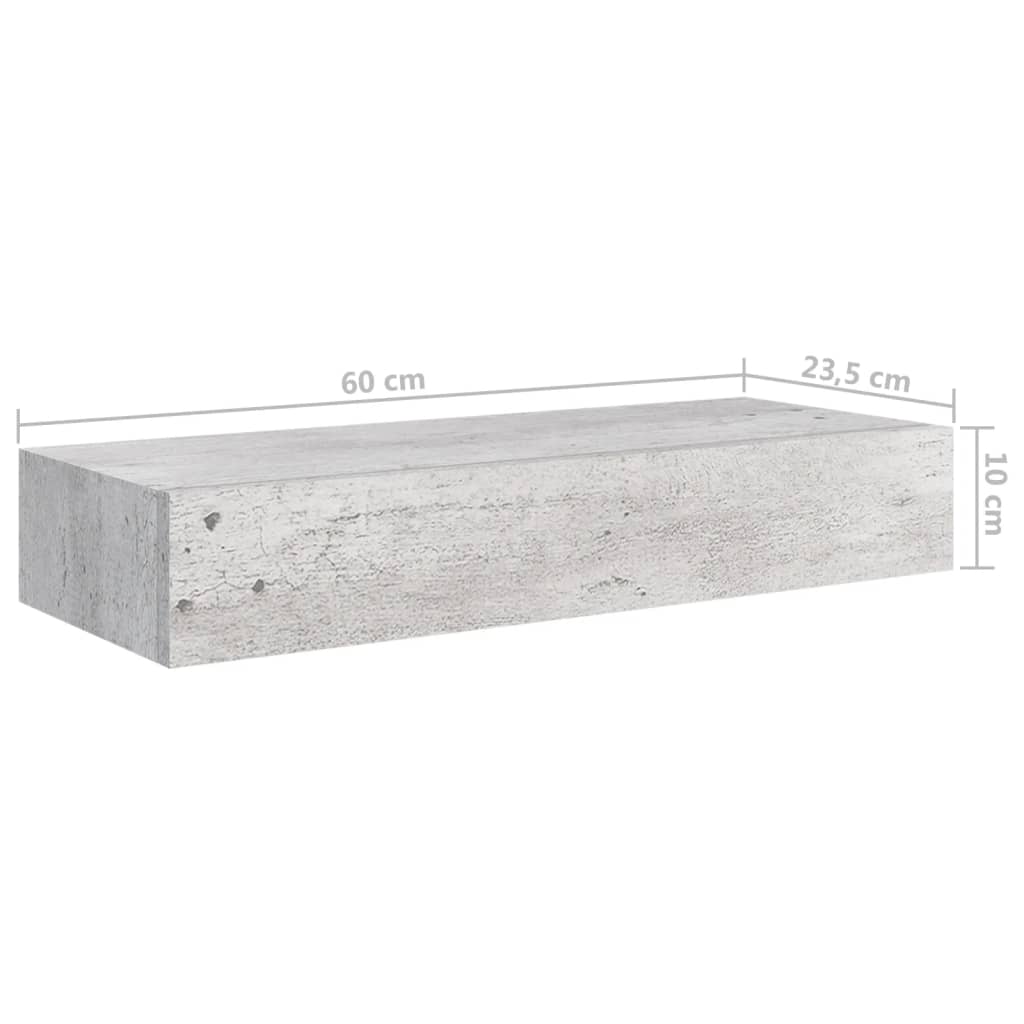 vidaXL Seinälaatikkohyllyt 2 kpl betoninharmaa 60x23,5x10 cm MDF
