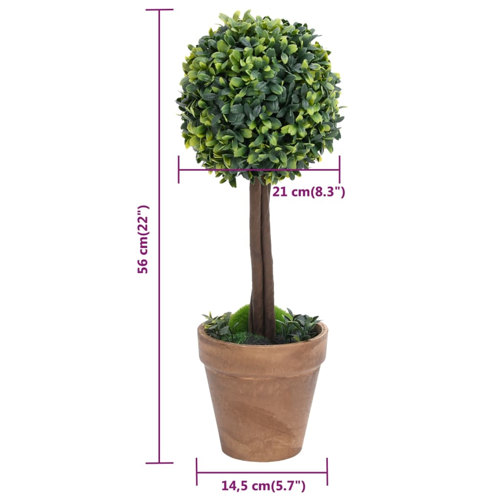 vidaXL Keinotekoinen puksipuukasvi ruukussa 2 kpl vihreä pallo 56 cm