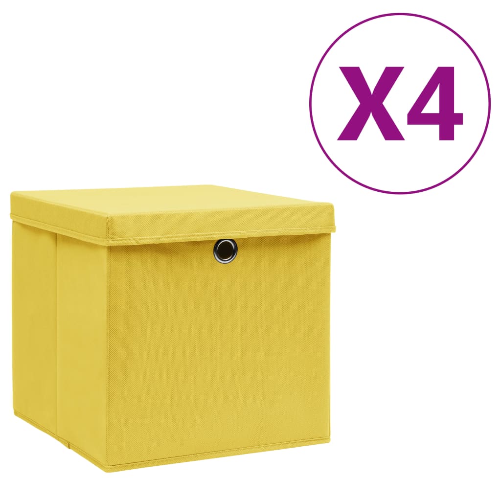 vidaXL Säilytyslaatikot kansilla 4 kpl 28x28x28 cm keltainen