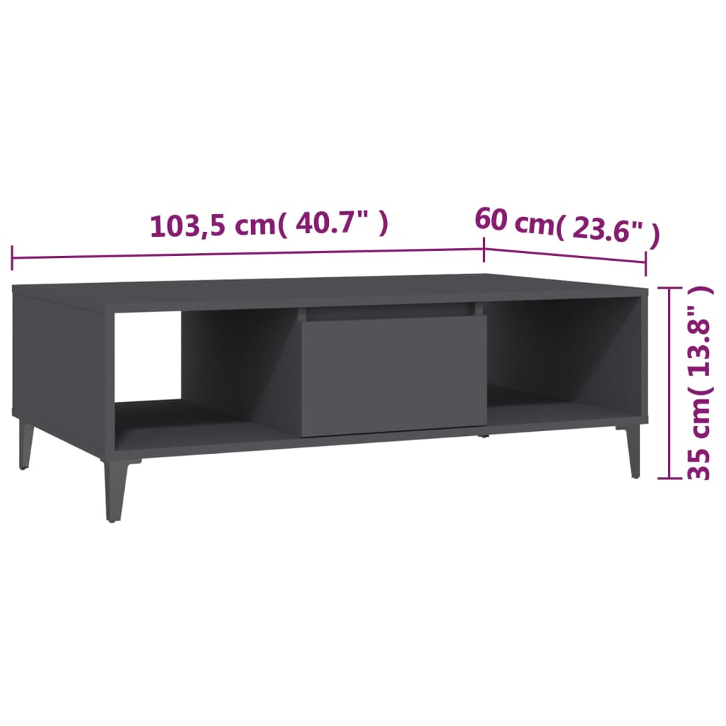 vidaXL Sohvapöytä harmaa 103,5x60x35 cm lastulevy