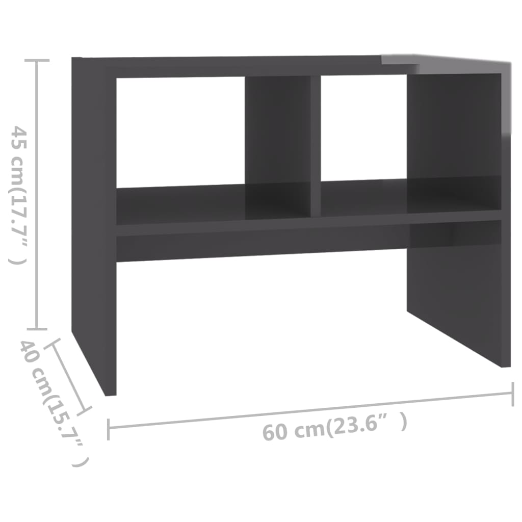 vidaXL Sivupöytä korkeakiilto harmaa 60x40x45 cm lastulevy