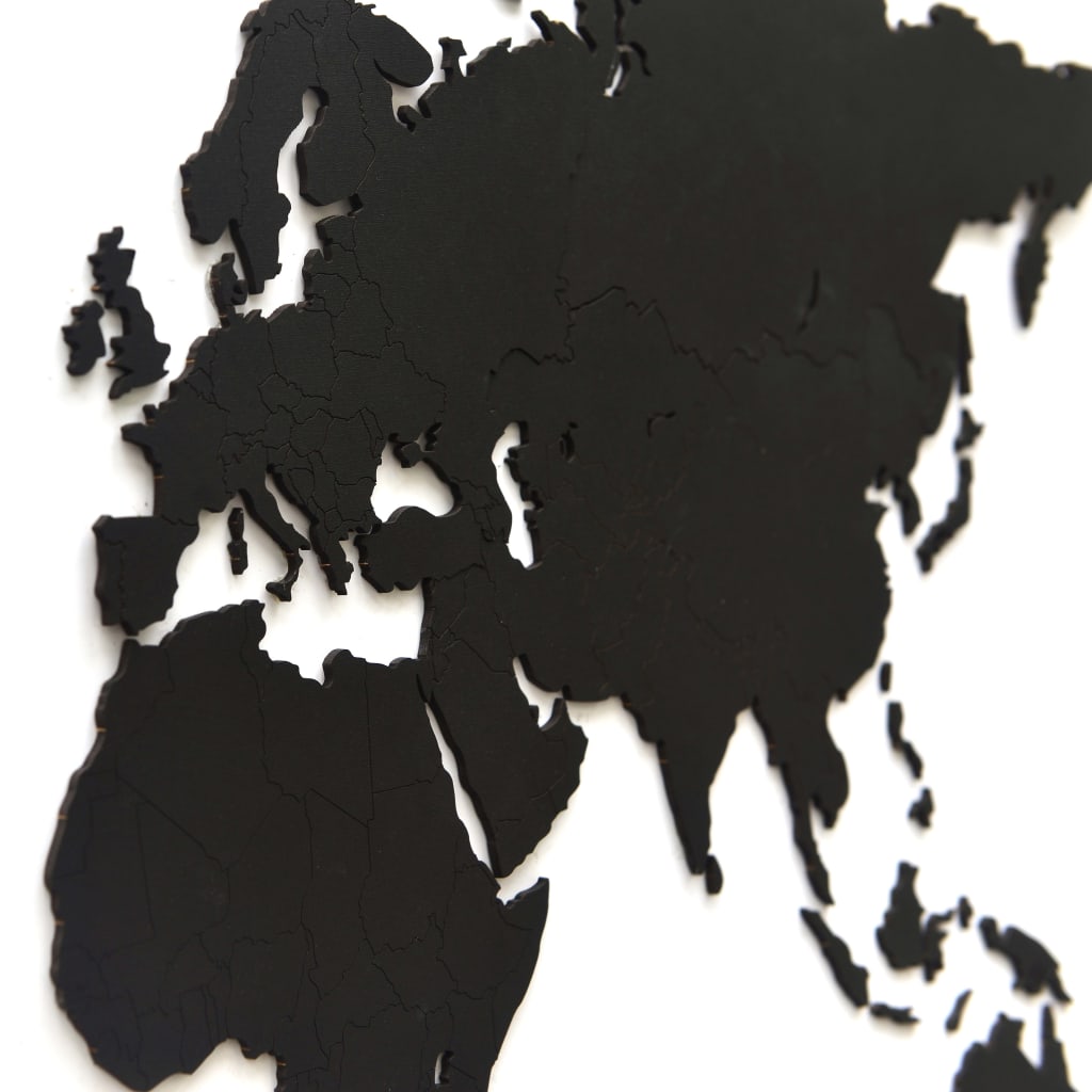 MiMi Innovations Puinen maailmankarttakoriste Luxury musta 90x54 cm