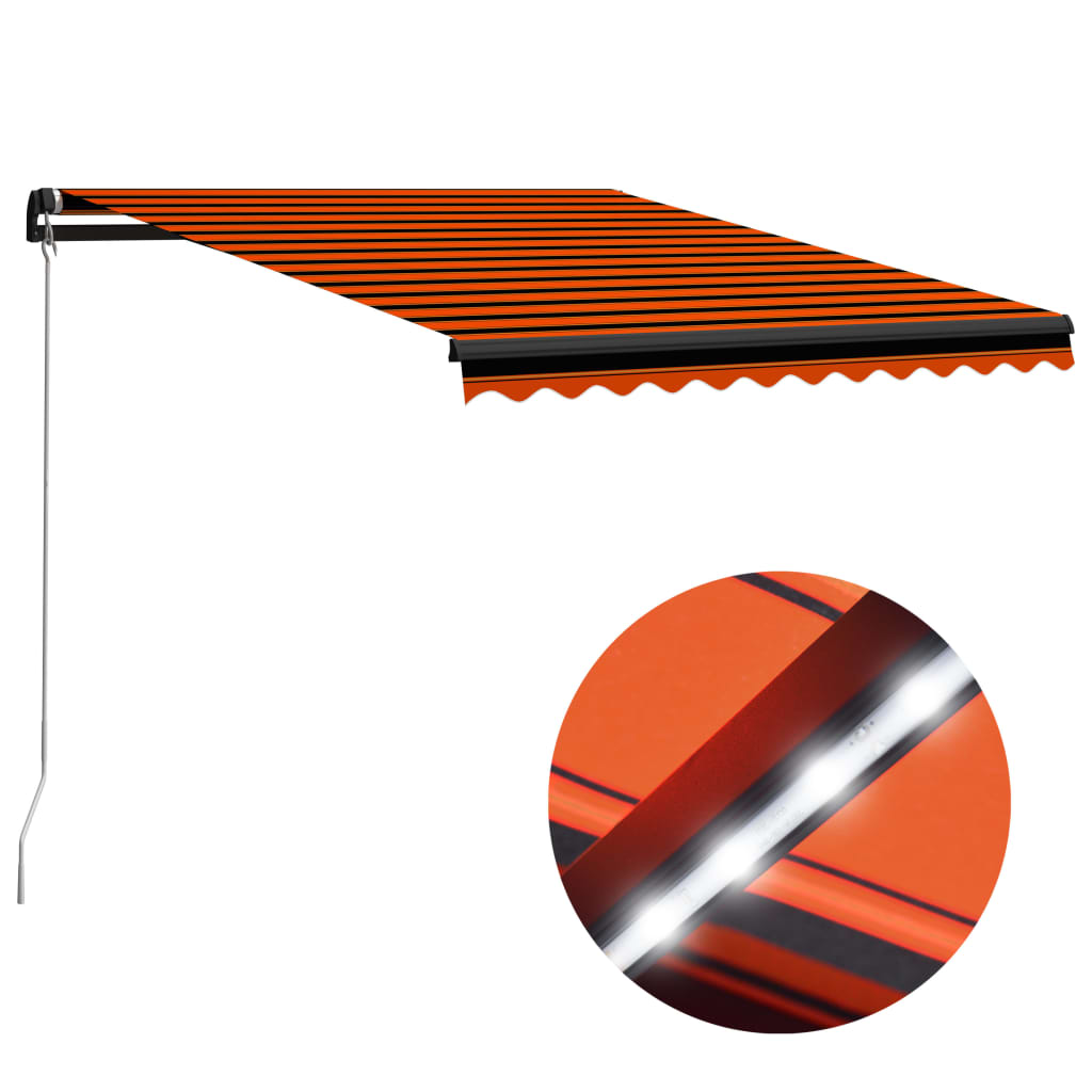 vidaXL Käsin sisäänkelattava markiisi LEDillä 350x250cm oranssi/ruskea