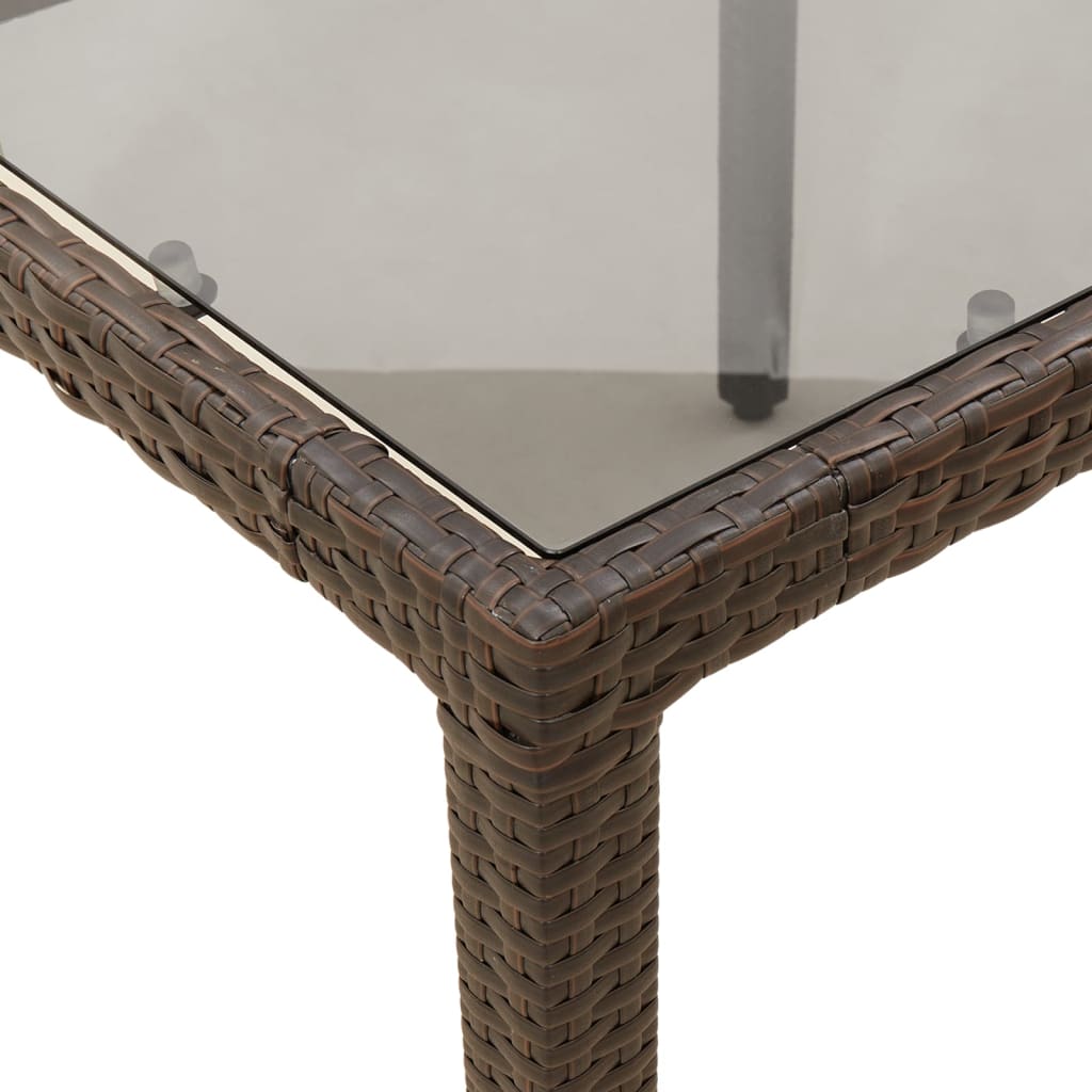 vidaXL Puutarhapöytä lasilevyllä ruskea 90x90x75 cm polyrottinki