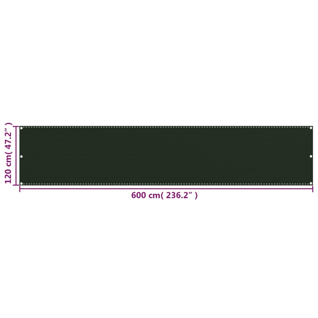 vidaXL Parvekkeen suoja tummanvihreä 120x600 cm HDPE