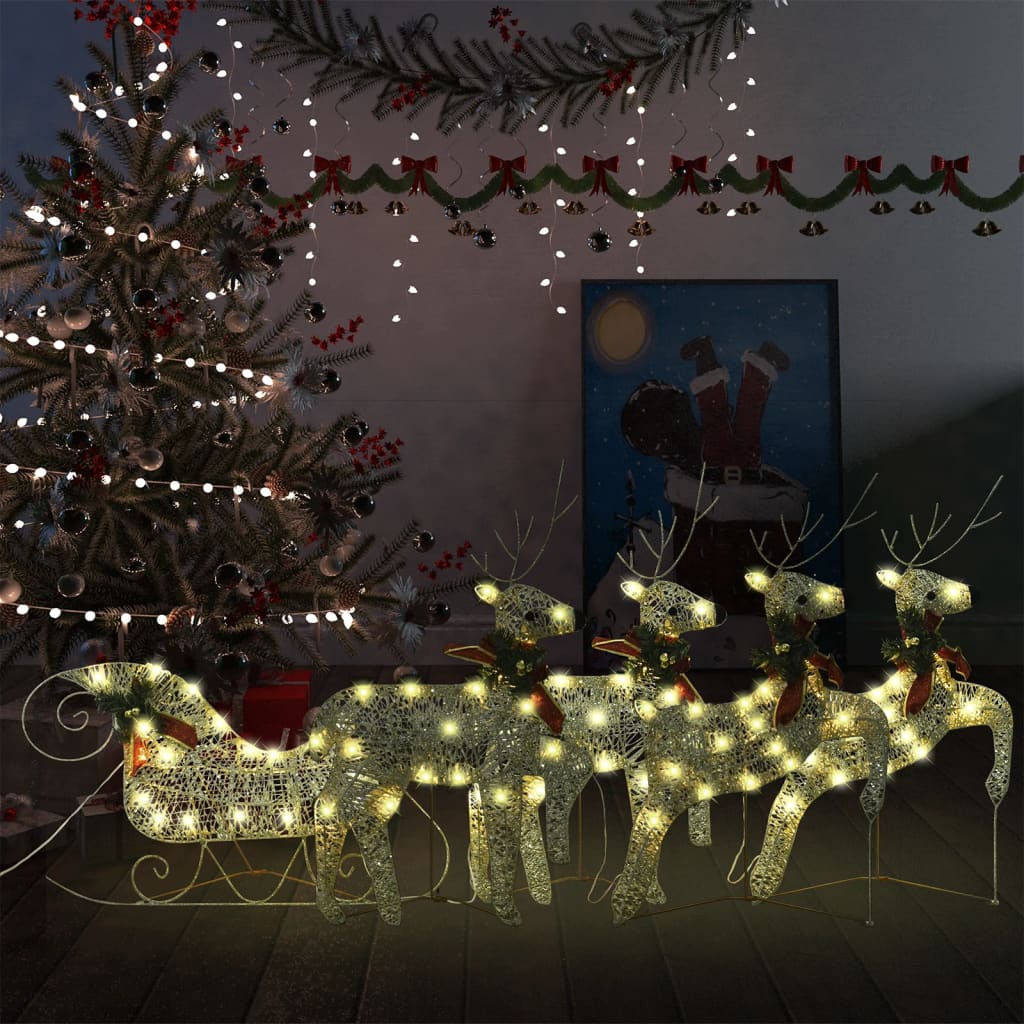 vidaXL Poro ja reki joulukoriste 100 LED-valoa ulkokäyttöön kulta