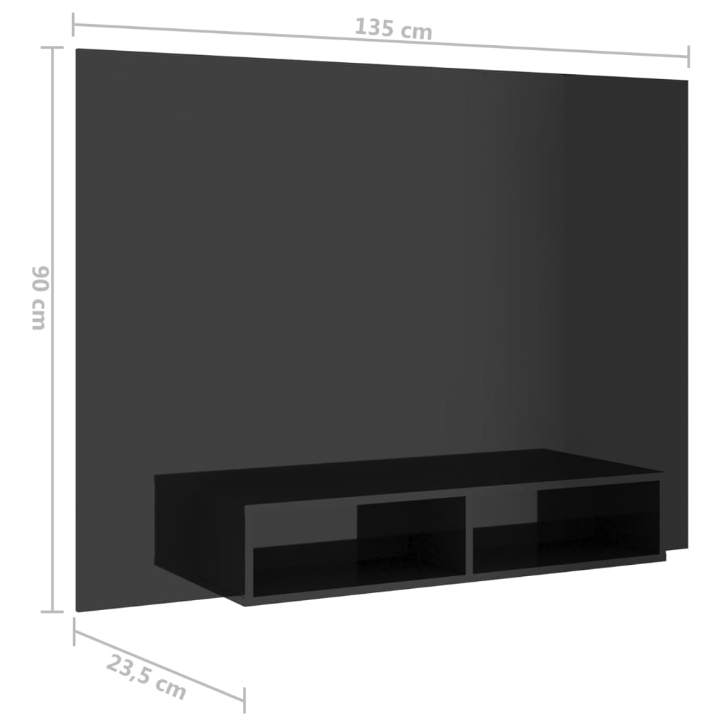 vidaXL TV-taso seinälle korkeakiilto musta 135x23,5x90cm lastulevy