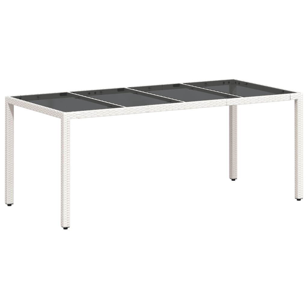 vidaXL Puutarhapöytä lasipöytälevy valkoinen 190x90x75 cm polyrottinki