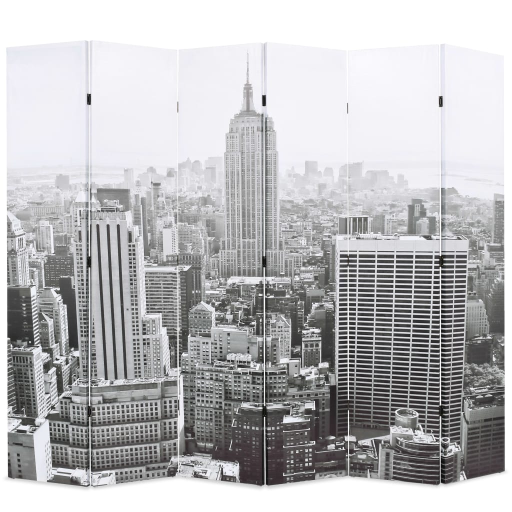vidaXL Taitettava tilanjakaja 228x170 cm New York mustavalkoinen