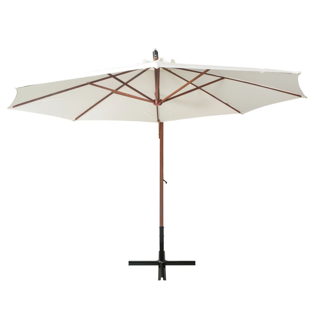 vidaXL Riippuva päivänvarjo 350 cm Puutanko valkoinen
