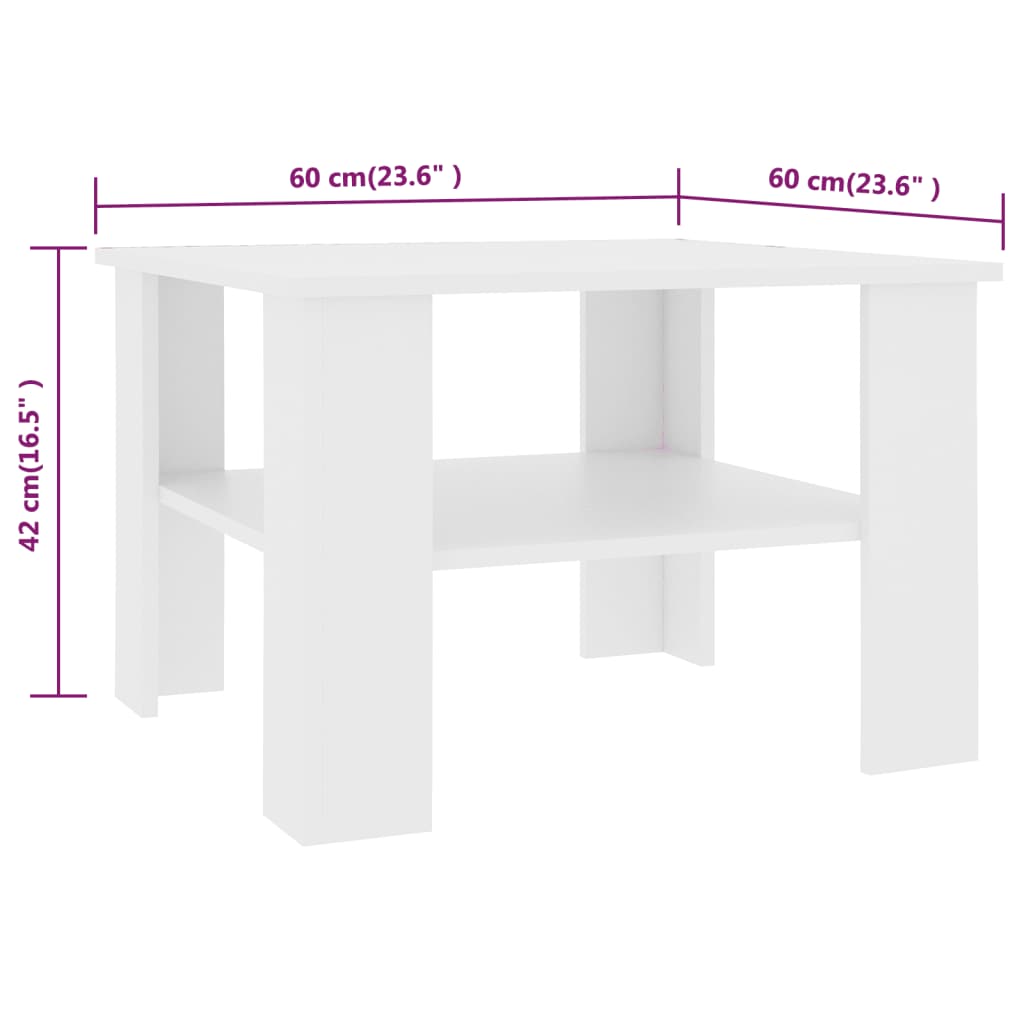 vidaXL Sohvapöytä valkoinen 60x60x42 cm lastulevy