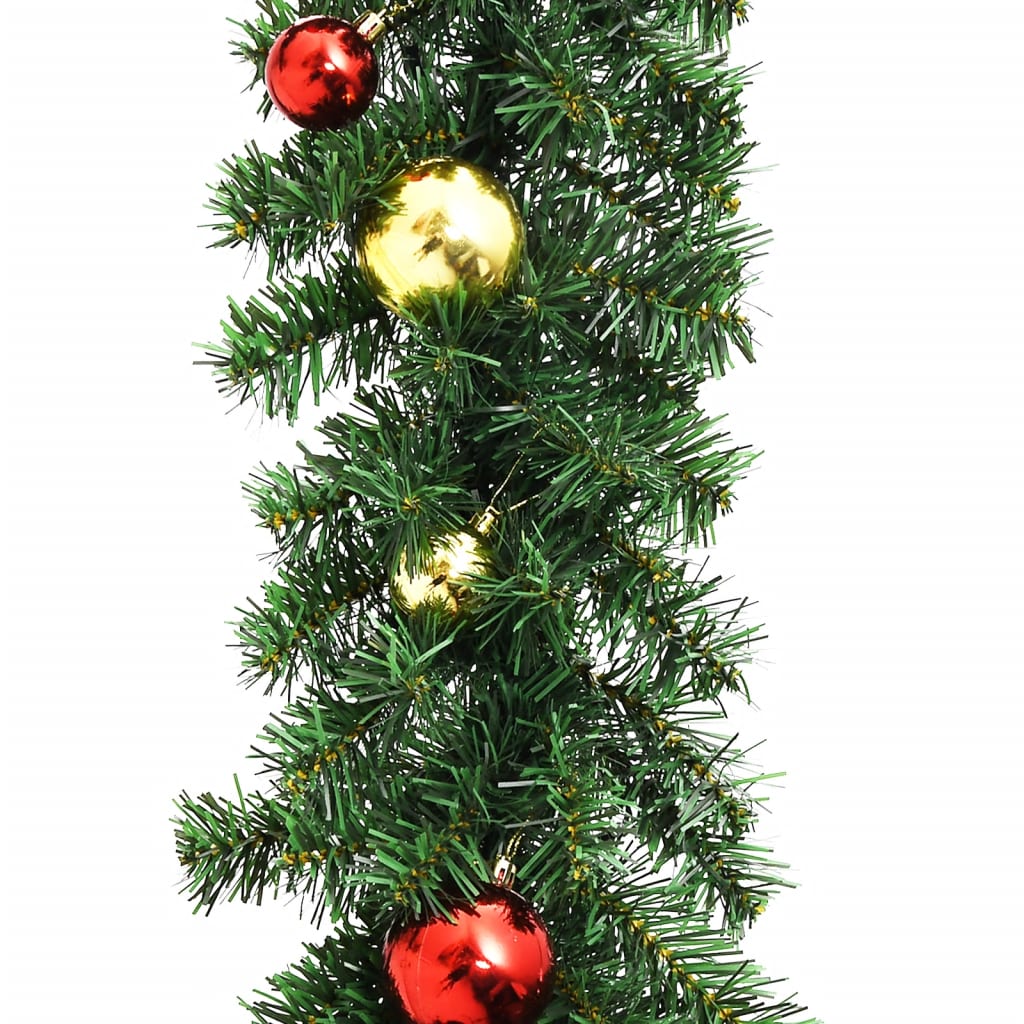 vidaXL Jouluköynnös koristeltu joulupalloilla ja LED-valoilla 20 m