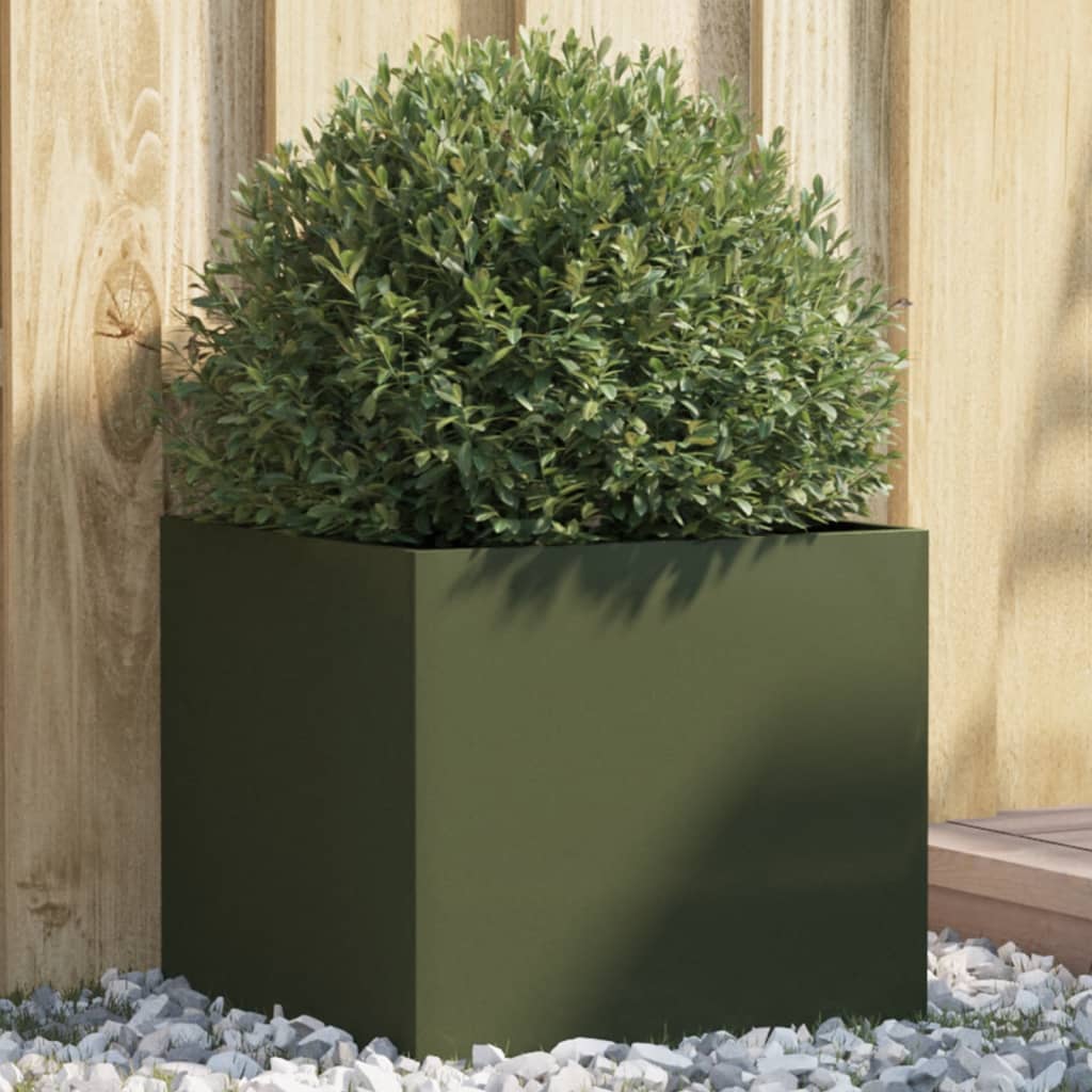 vidaXL Kukkalaatikko oliivinvihreä 42x40x39 cm kylmävalssattu teräs