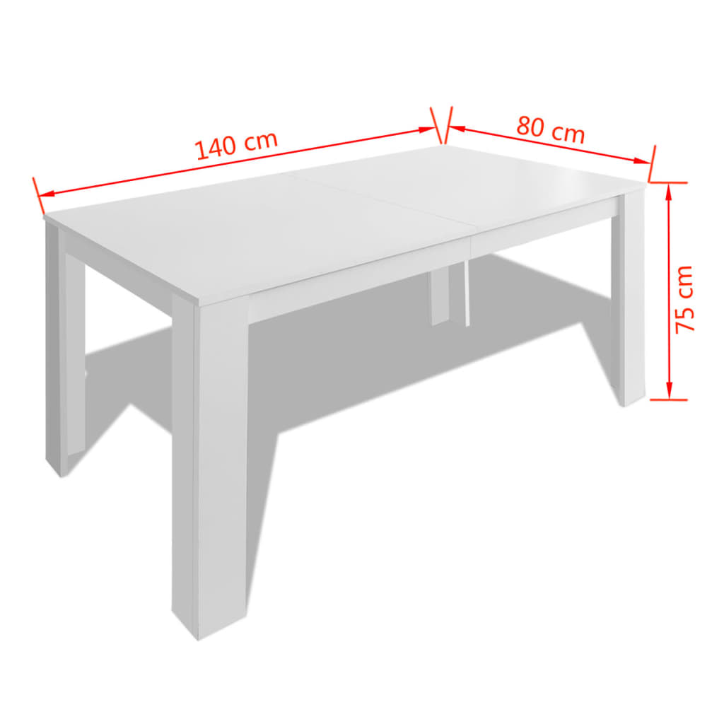 vidaXL Ruokapöytä 140x80x75 cm valkoinen