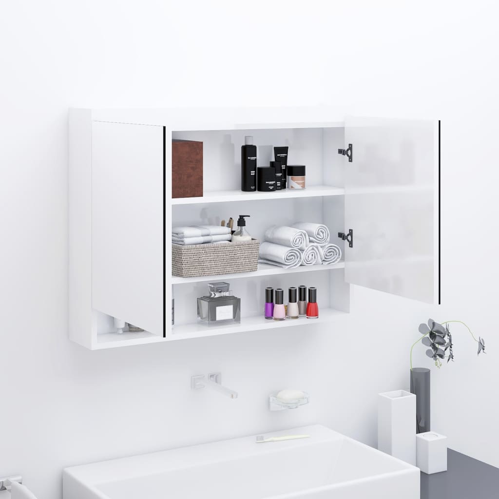 vidaXL LED kylpyhuoneen peilikaappi 80x15x60 cm MDF kiiltävä valkoinen