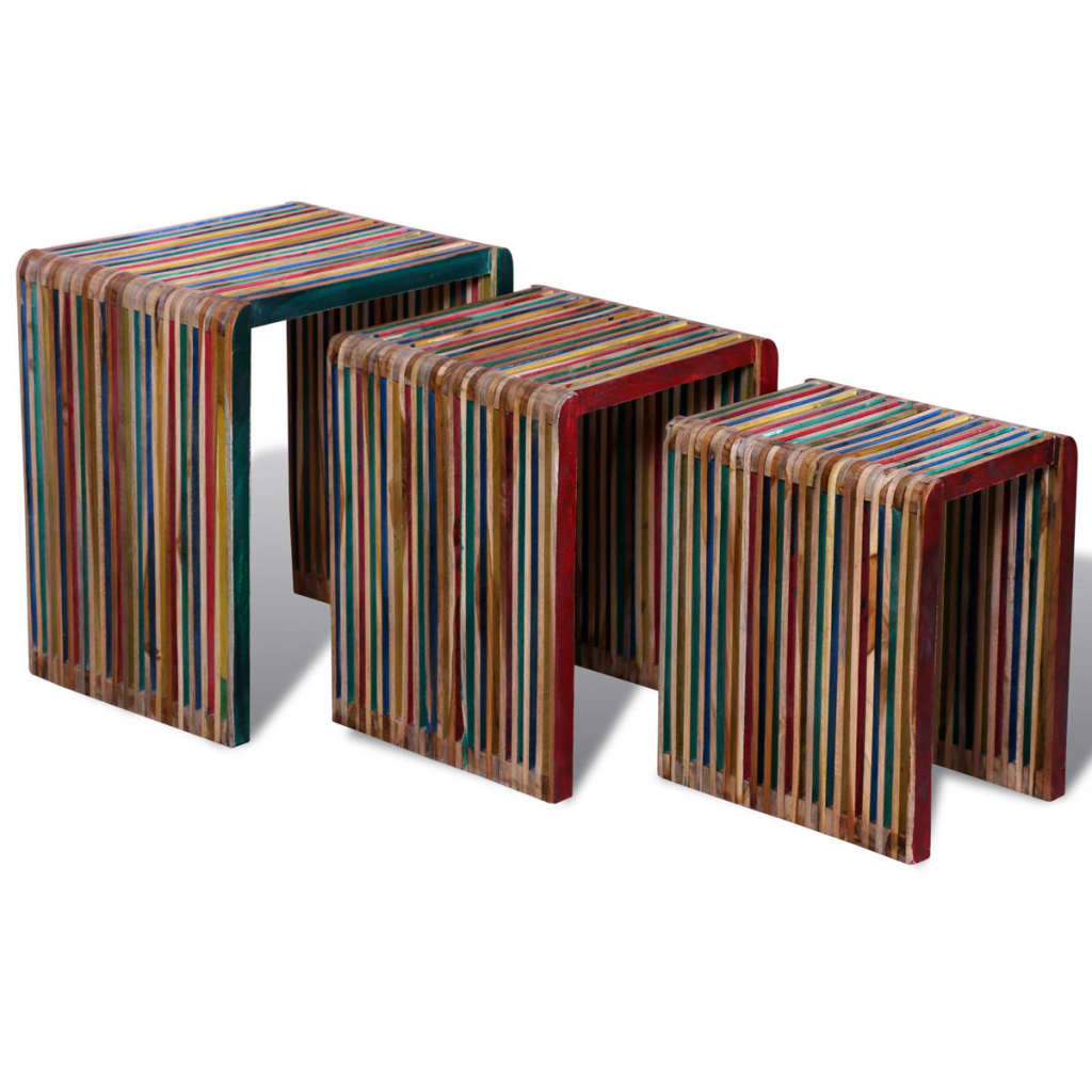 vidaXL Sarjapöytä 3 kpl Värikäs kierrätetty tiikkisäle