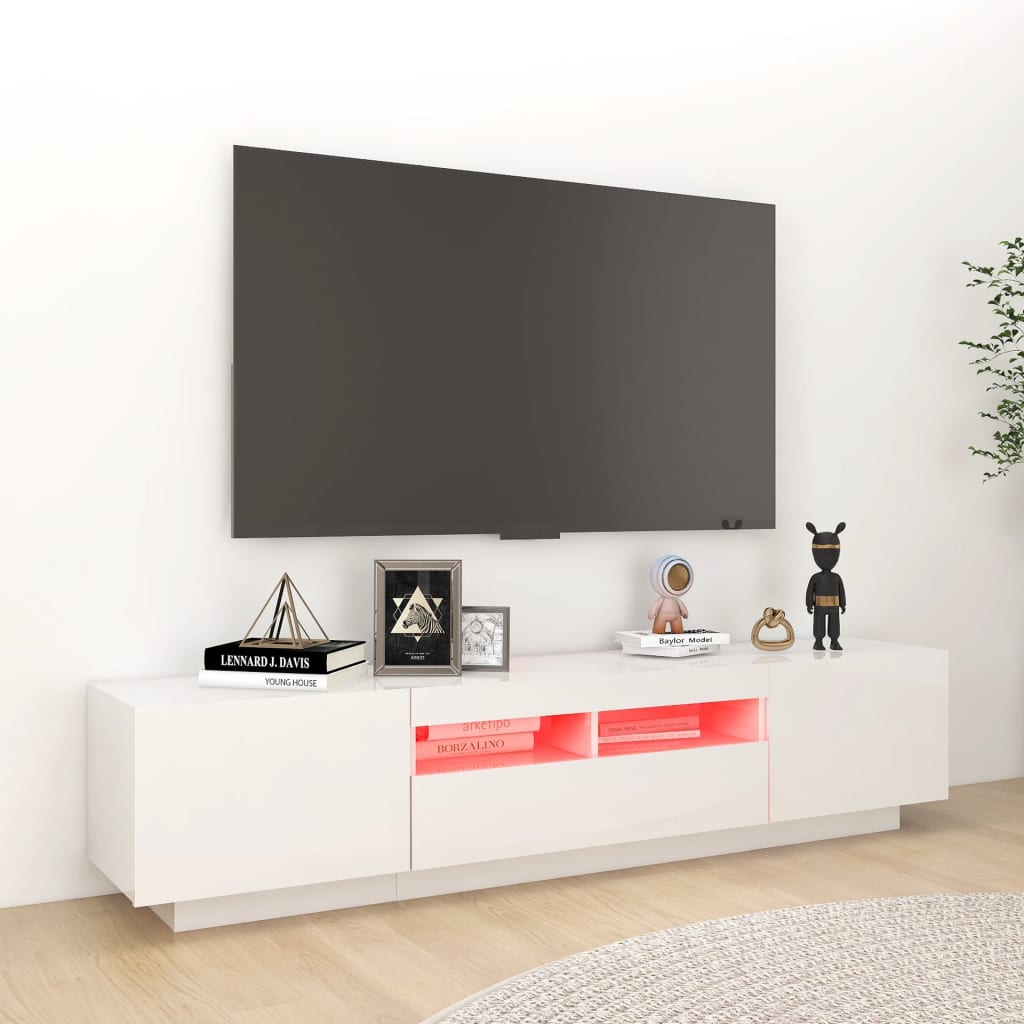 vidaXL TV-taso LED-valoilla korkeakiilto valkoinen 180x35x40 cm