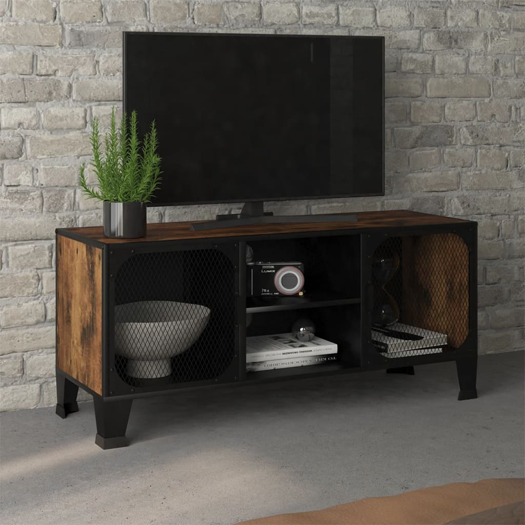 vidaXL TV-taso rustiikkinen ruskea 105x36x47 cm metalli ja MDF