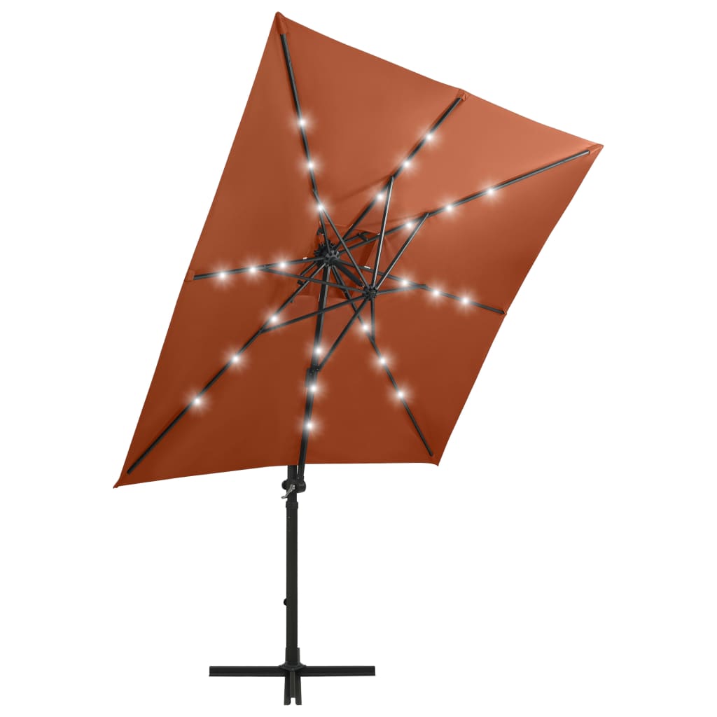 vidaXL Riippuva aurinkovarjo tangolla ja LED-valoilla terrakotta 250cm
