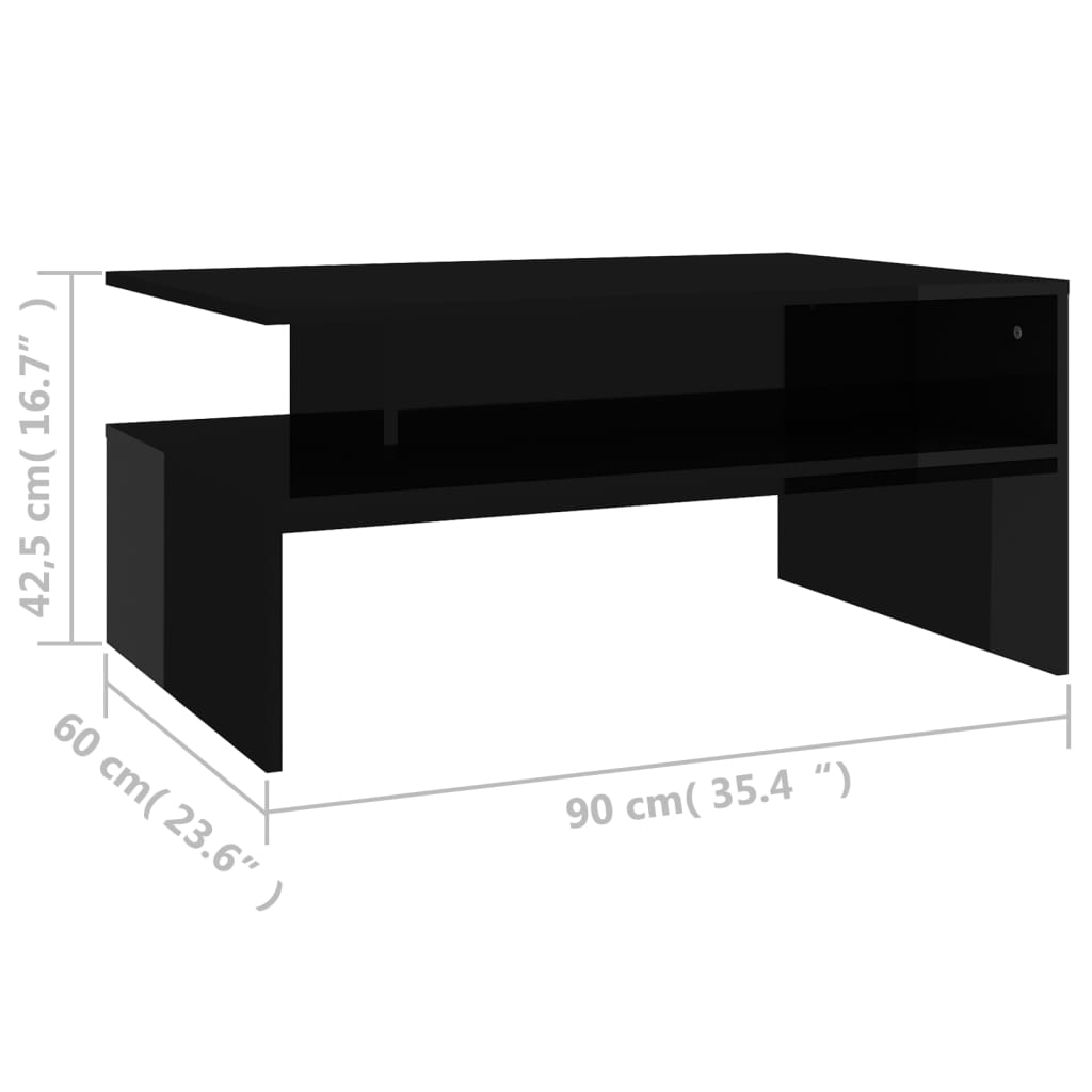 vidaXL Sohvapöytä korkeakiilto musta 90x60x42,5 cm lastulevy