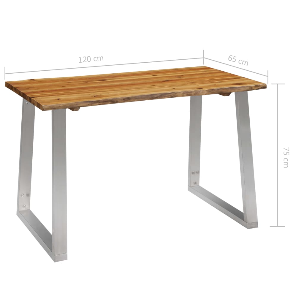 vidaXL Ruokapöytä 120x65x75 cm täysi akaasiapuu ja ruostumaton teräs