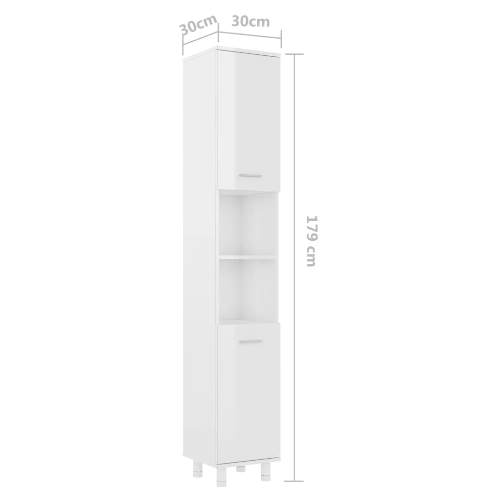 vidaXL Kylpyhuonekaappi korkeakiilto valkoinen 30x30x179 cm lastulevy