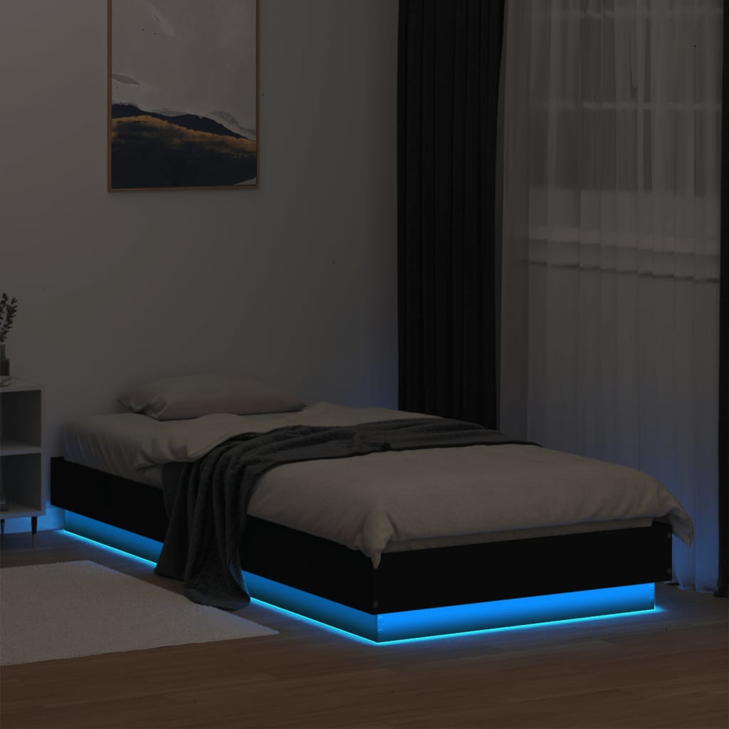 vidaXL Sängynrunko LED-valoilla musta 90x200 cm