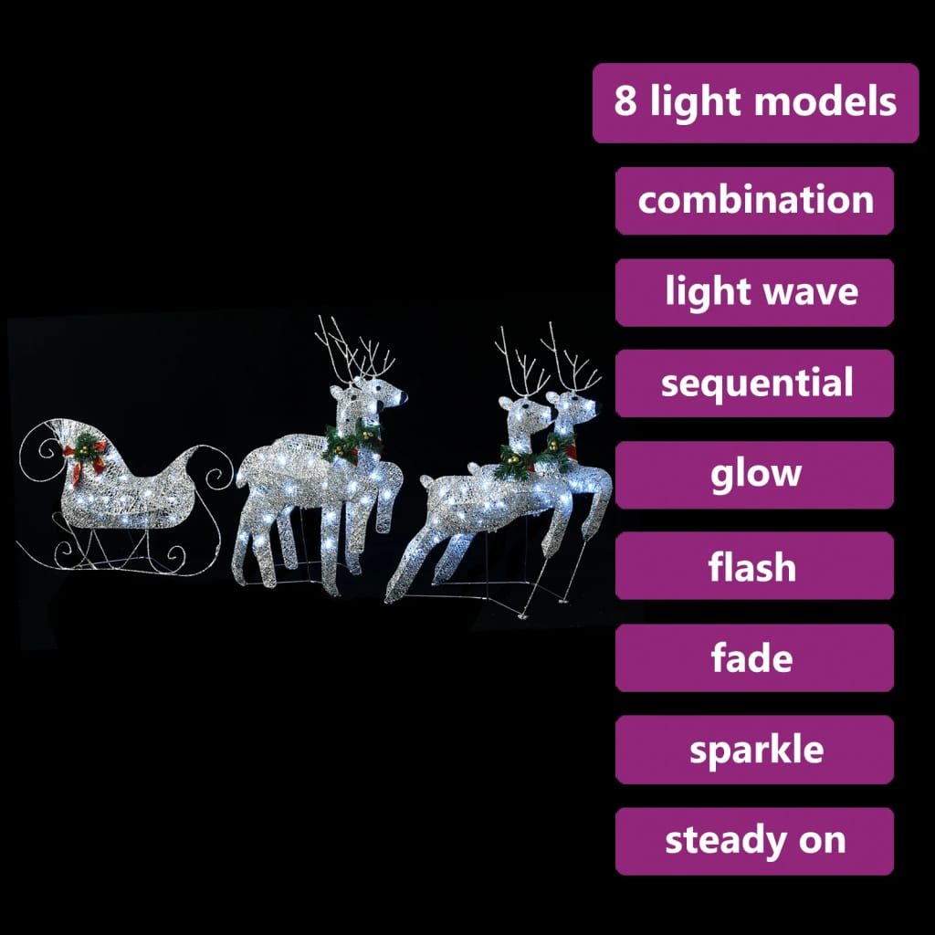 vidaXL Poro ja reki joulukoriste 100 LEDiä ulkokäyttöön hopea