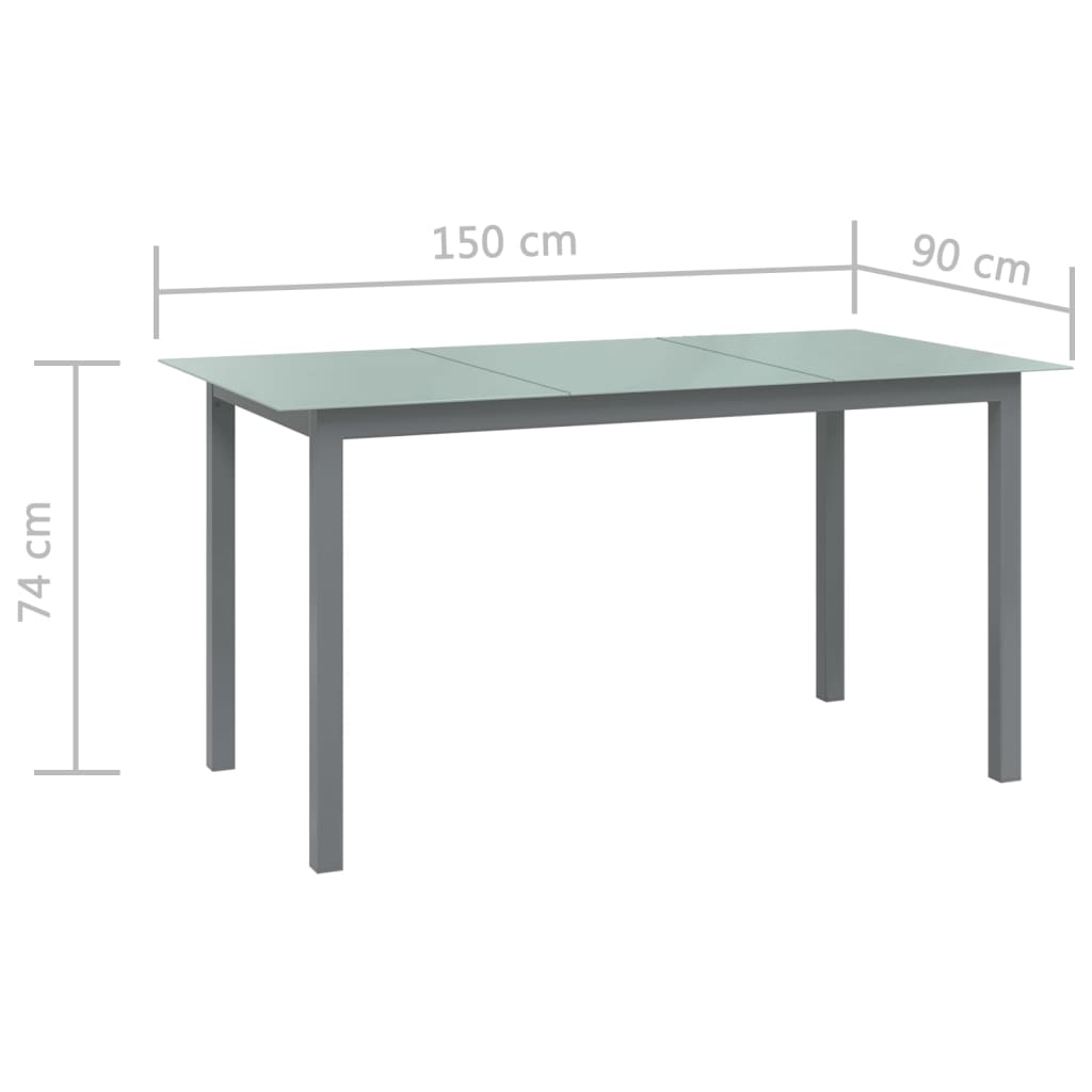 vidaXL Puutarhapöytä vaaleanharmaa 150x90x74 cm alumiini ja lasi