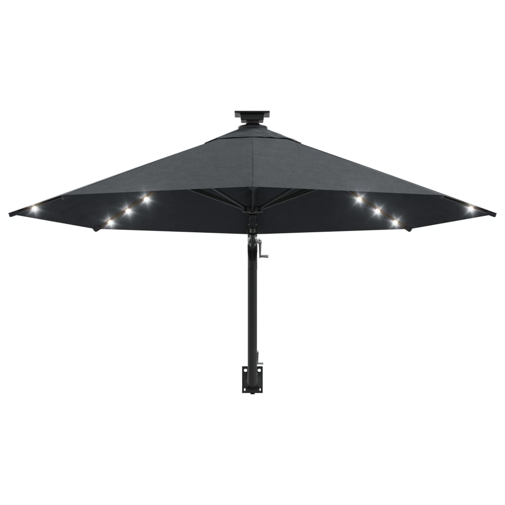 vidaXL Seinäkiinnitteinen aurinkovarjo LED ja tolppa 300cm antrasiitti