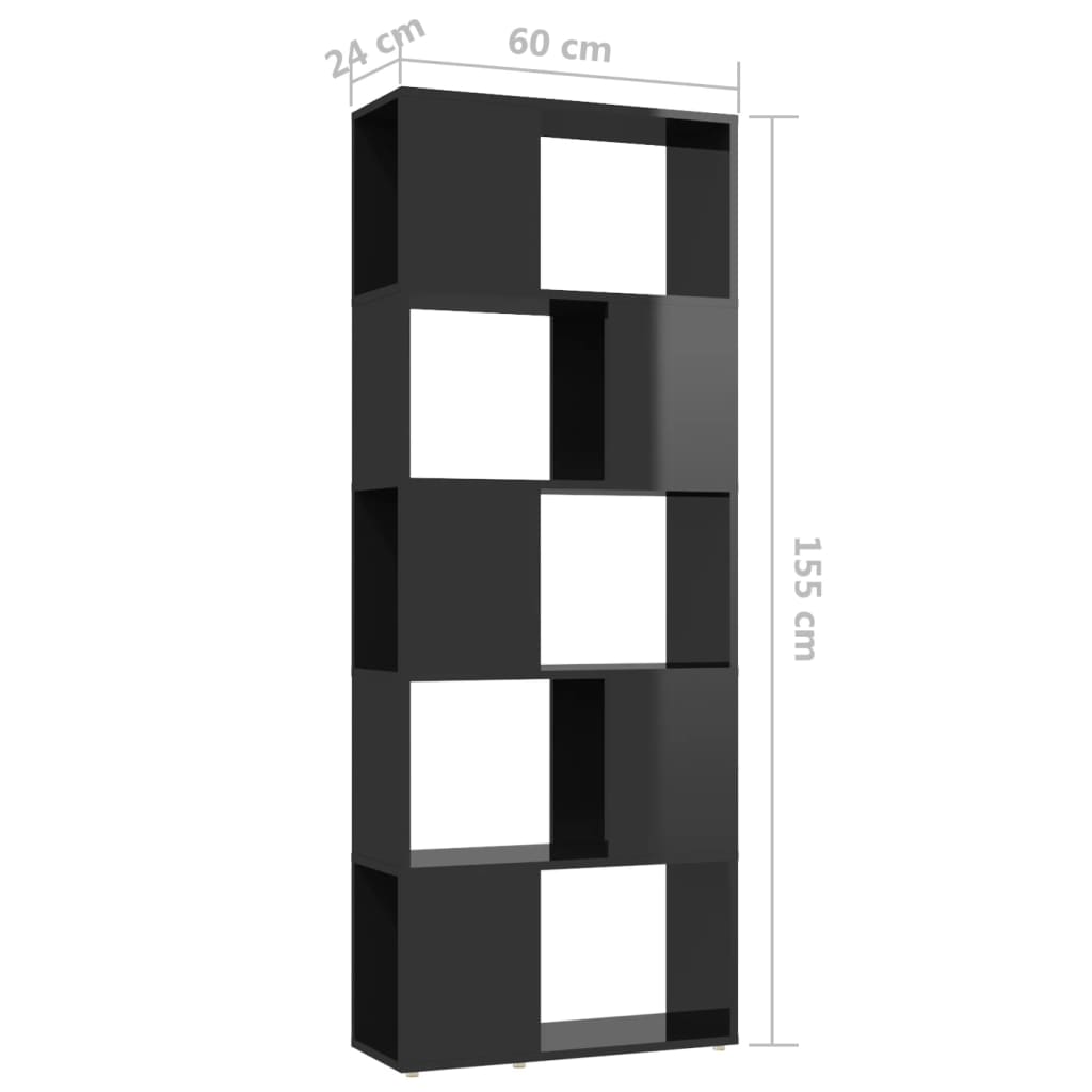 vidaXL Kirjahylly/tilanjakaja korkeakiilto musta 60x24x155 cm