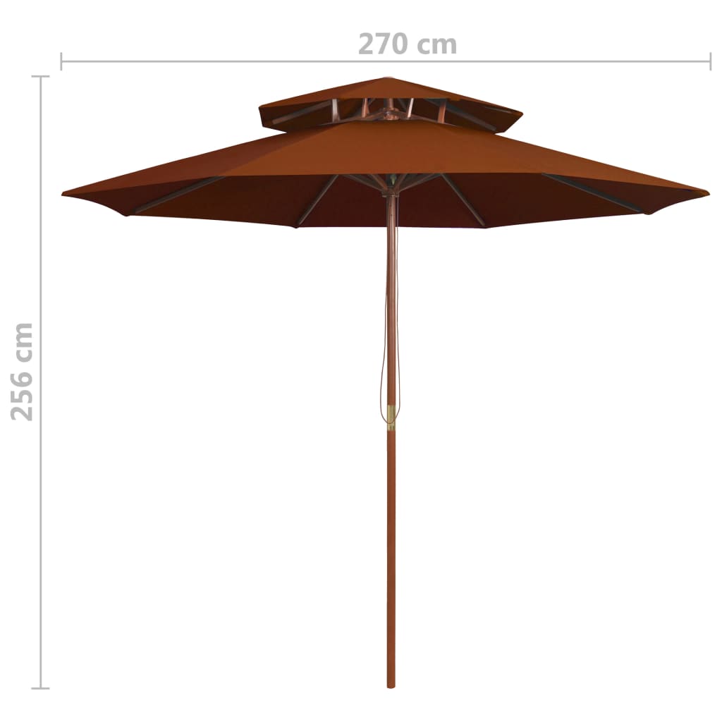 vidaXL Kaksikerroksinen aurinkovarjo puutolppa terrakotta 270 cm