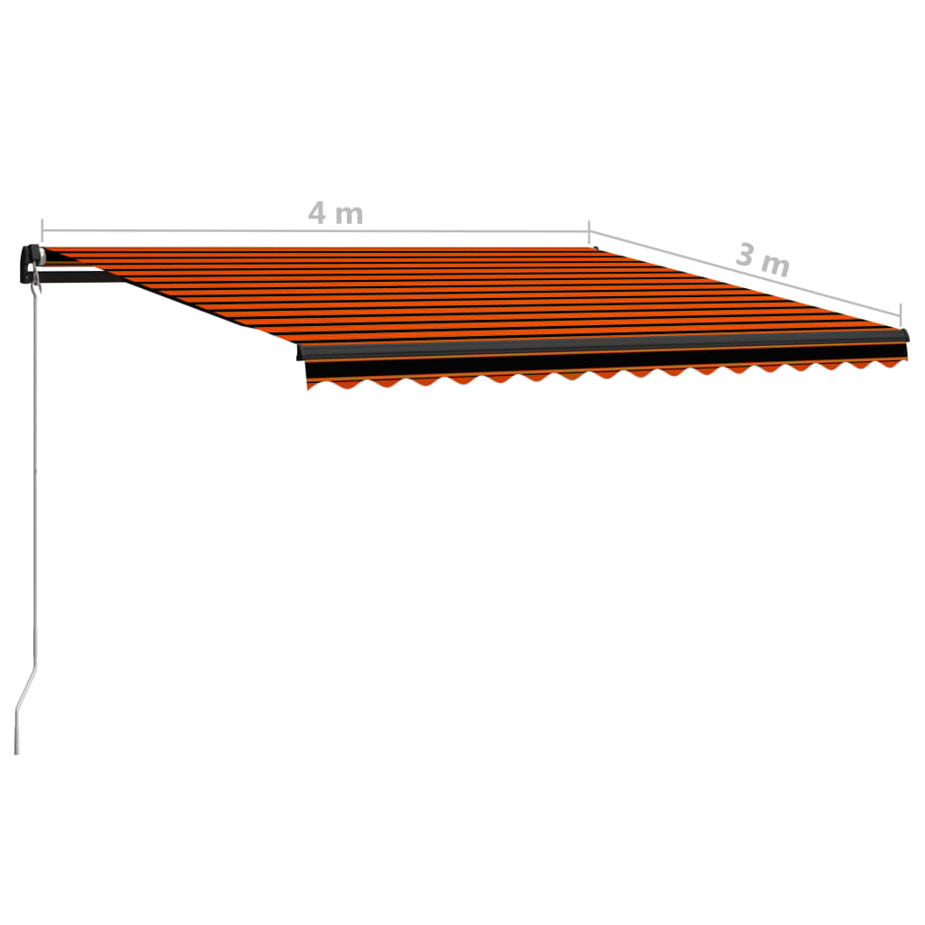 vidaXL Käsin sisäänkelattava markiisi LEDillä 400x300cm oranssi/ruskea