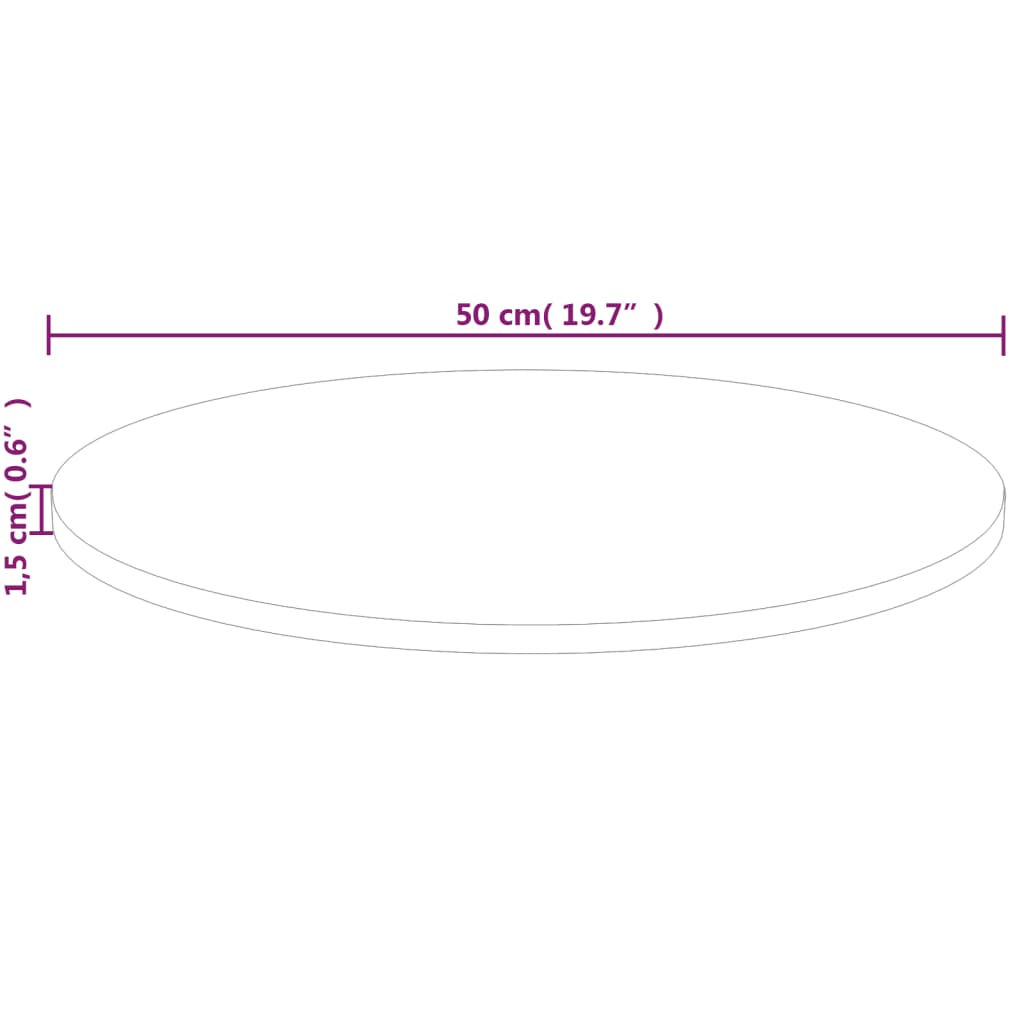 vidaXL Pyöreä pöytälevy Ø50x1,5 cm käsittelemätön täysi tammi