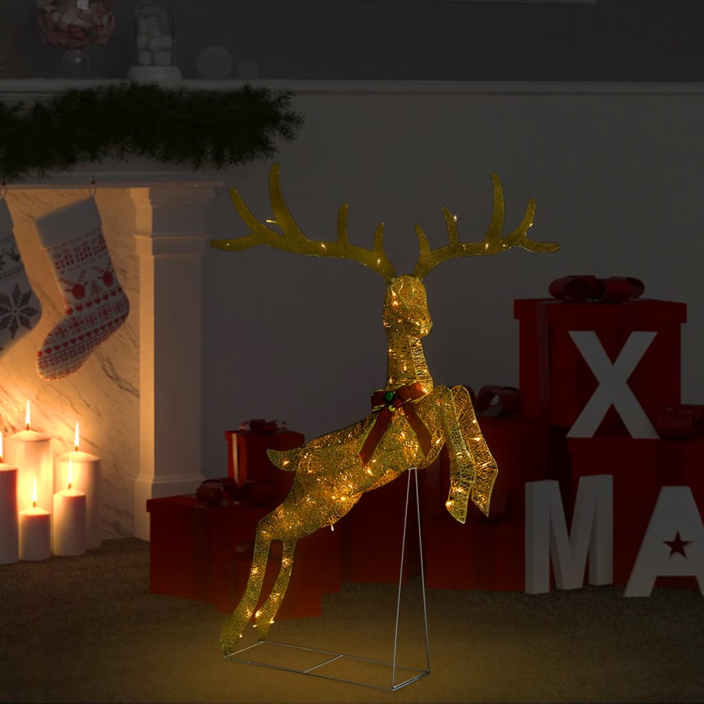 vidaXL Lentävä poro joulukoriste 120 LED-valoa kulta lämmin valkoinen