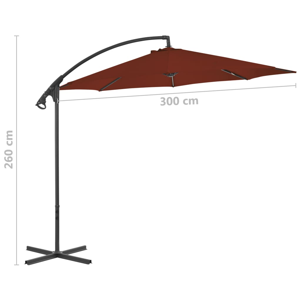 vidaXL Riippuva aurinkovarjo teräspylväällä 300 cm terrakotta