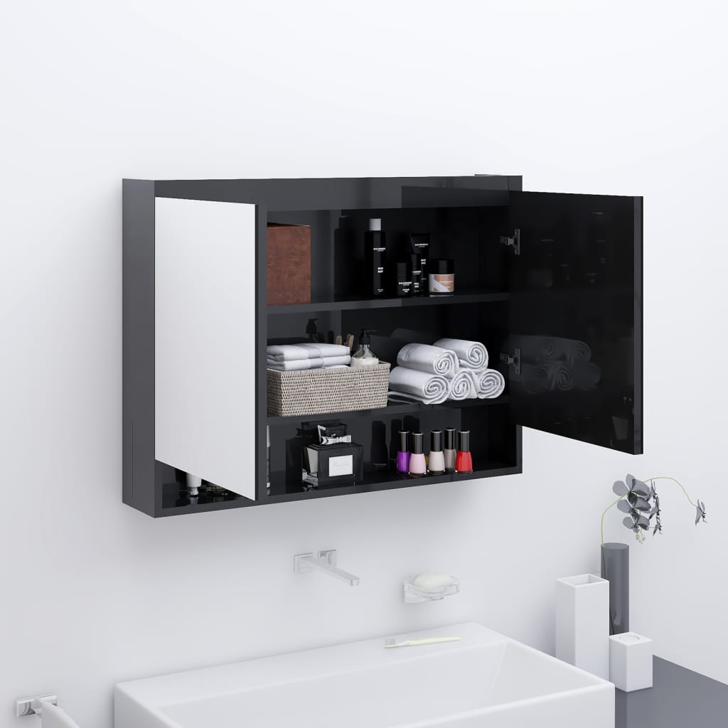 vidaXL LED kylpyhuoneen peilikaappi 80x15x60 cm MDF kiiltävä musta