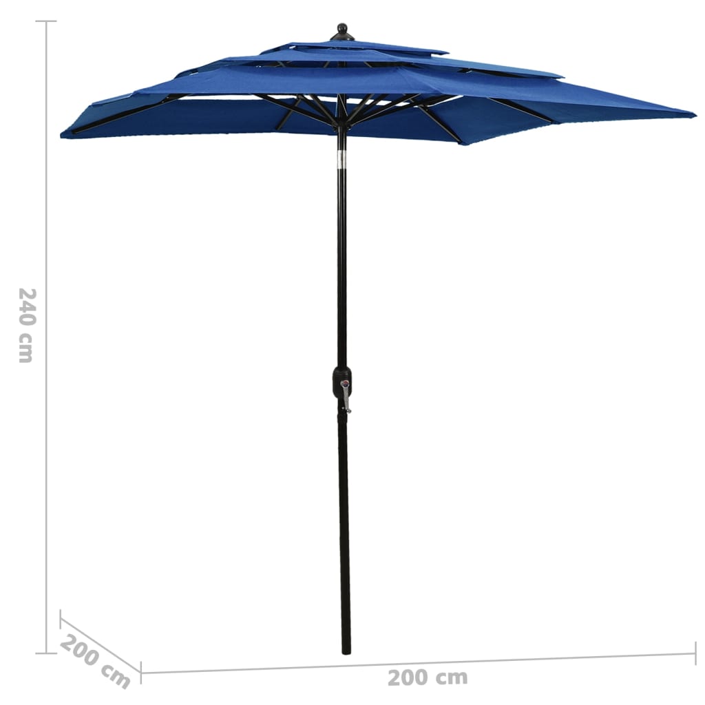 vidaXL 3-tasoinen aurinkovarjo alumiinitanko taivaansininen 2x2 m