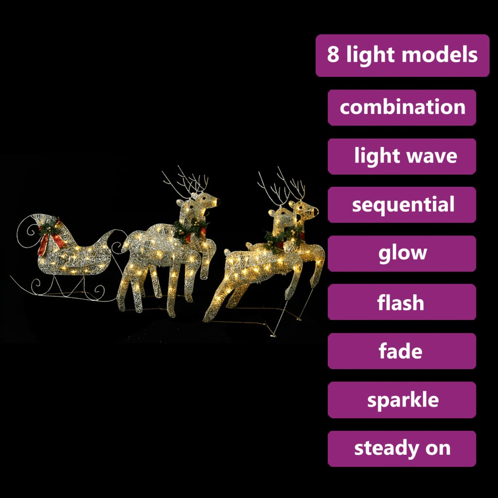 vidaXL Poro ja reki joulukoriste 100 LEDiä ulkokäyttöön kulta