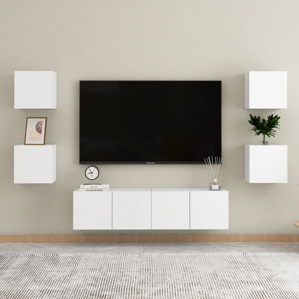 vidaXL Seinäkiinnitettävä TV-taso 4 kpl valkoinen 30,5x30x30 cm