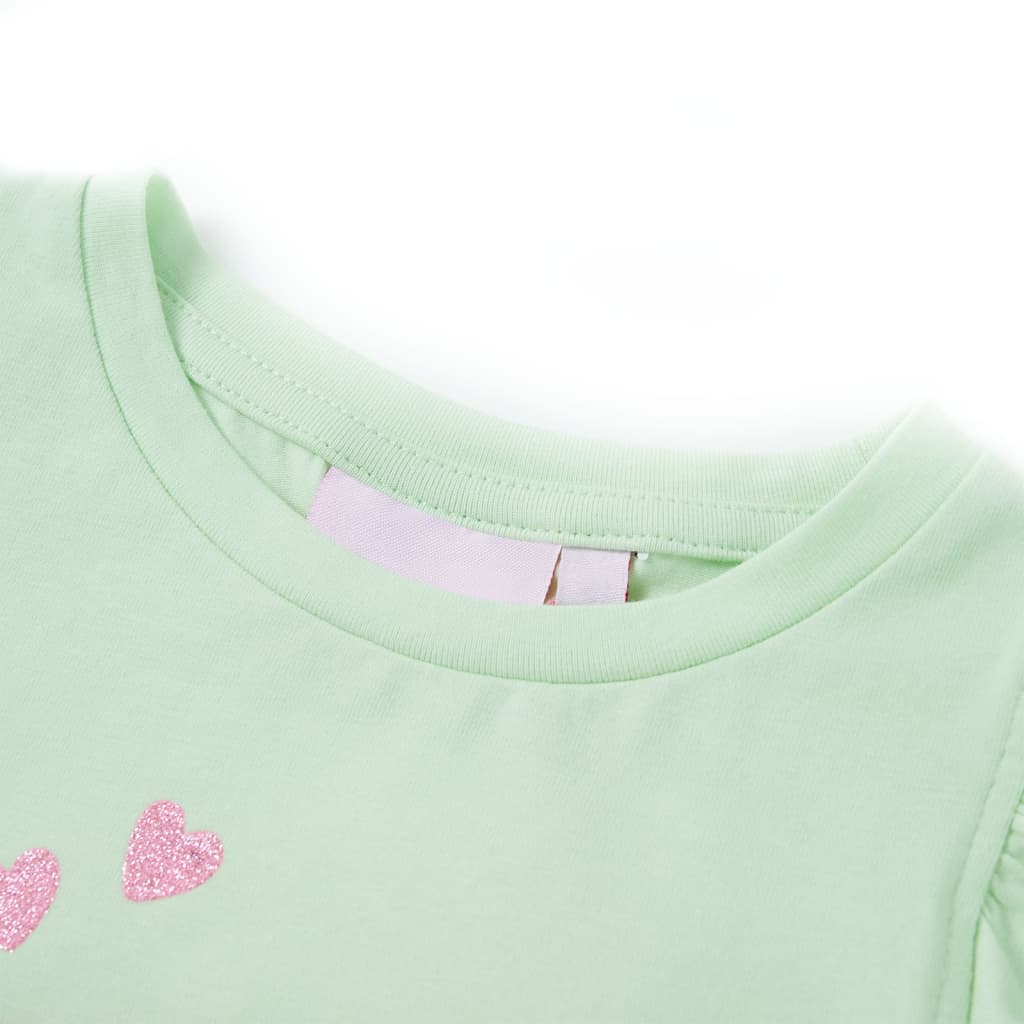 Lasten röyhelöhihainen T-paita pehmeä vaaleanvihreä 92