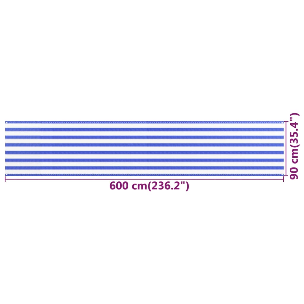 vidaXL Parvekkeen suoja sininen ja valkoinen 90x600 cm HDPE