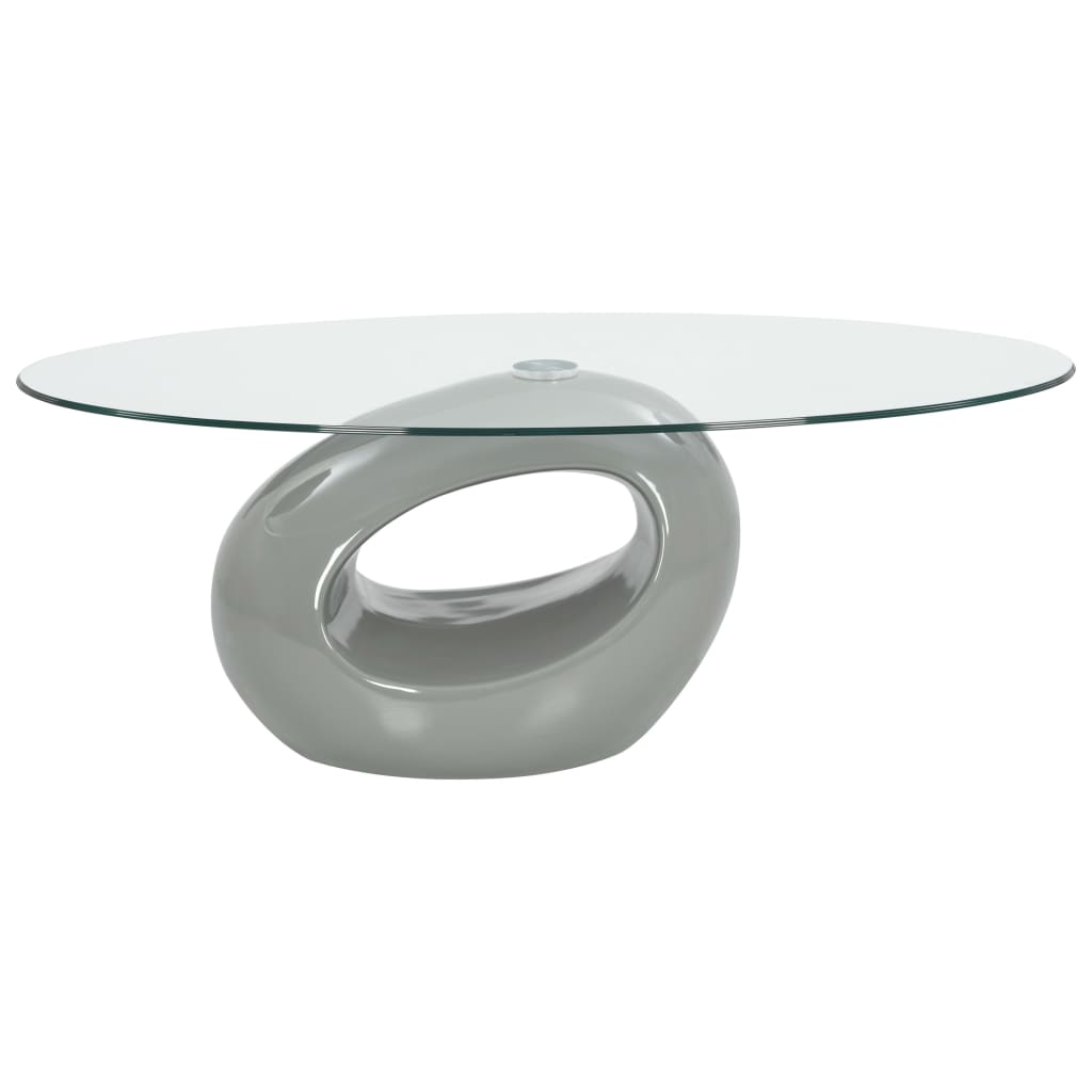 vidaXL Sohvapöytä soikea lasinen pöytälevy korkeakiilto harmaa