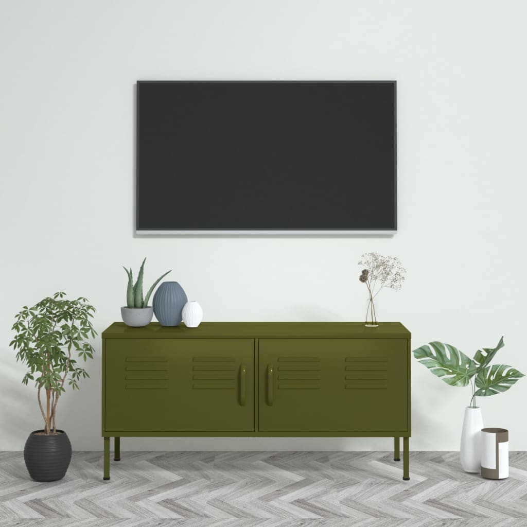 vidaXL TV-taso oliivinvihreä 105x35x50 cm teräs