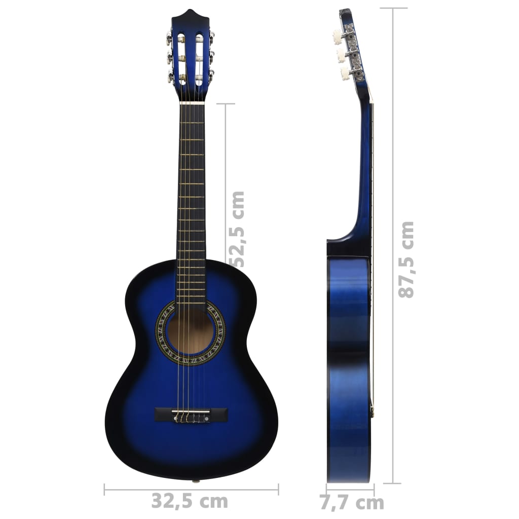 vidaXL 8-osainen klassinen kitara aloittelijan sarja sininen 1/2 34"